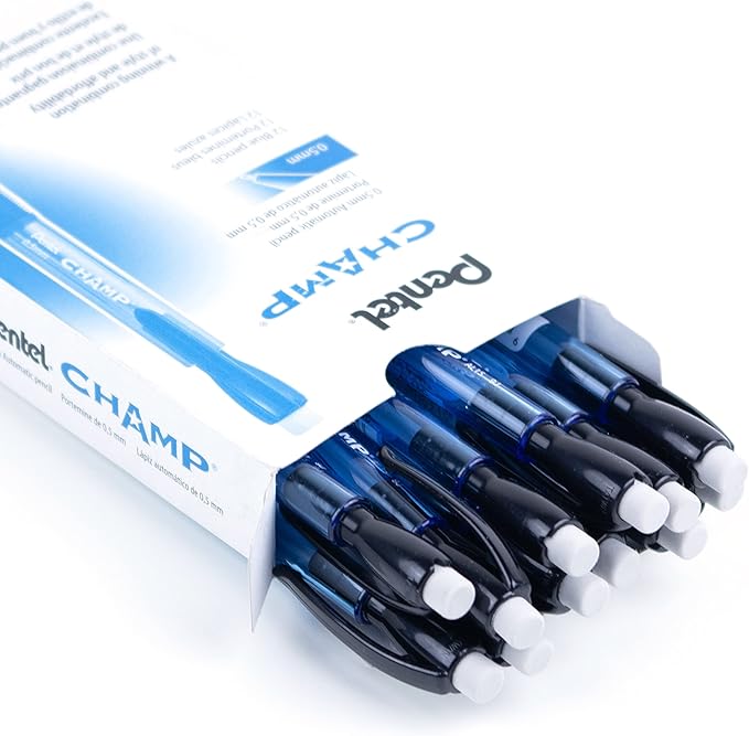 Pentel Champ Pencil, Automatic Pencil, 0.5mm Lead Size, Blue Barrel, Box of 12 (AL15C)