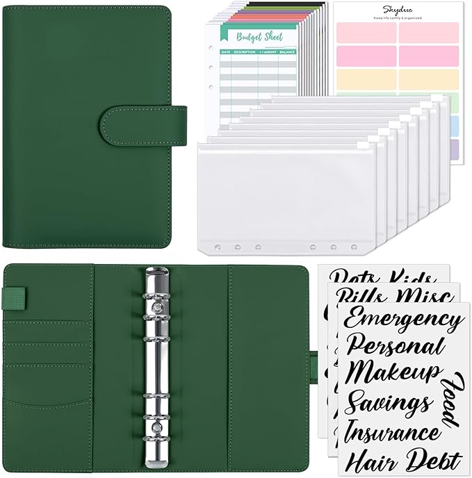 SKYDUE Budget Binder, Money Saving Binder with Zipper Envelopes, Cash Envelopes and Expense Budget Sheets for Budgeting (DarkGreen)