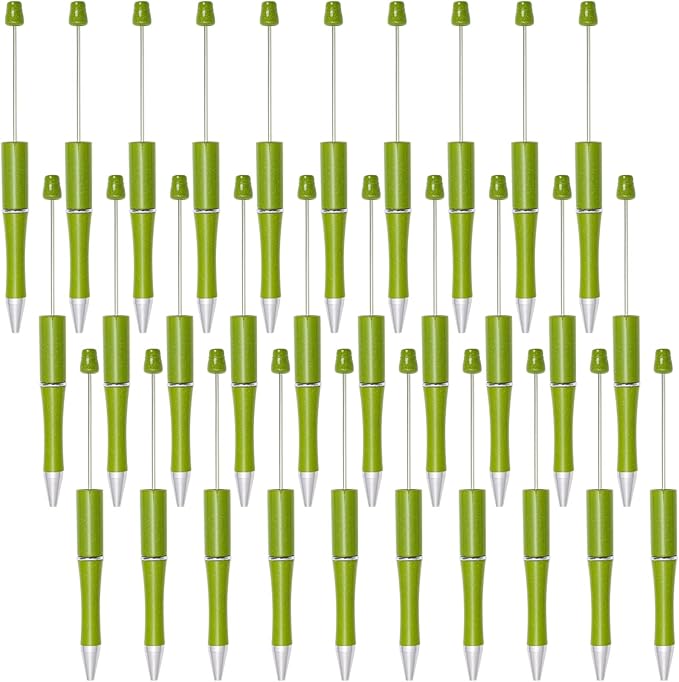 jiebor 30Pcs Green Beadable Pens Plastic Bead Ballpoint DIY Cute Cool Pens Black Ink for Women Men Bridal Graduation Gift Office Supplies