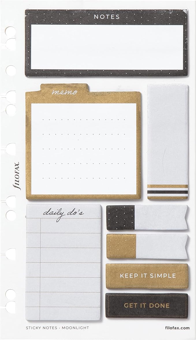 Filofax Accessory, Moonlight Collection, Repositionable Sticky Notes, Set of 8 Note Pads, 25 Sheets Each (B132826)