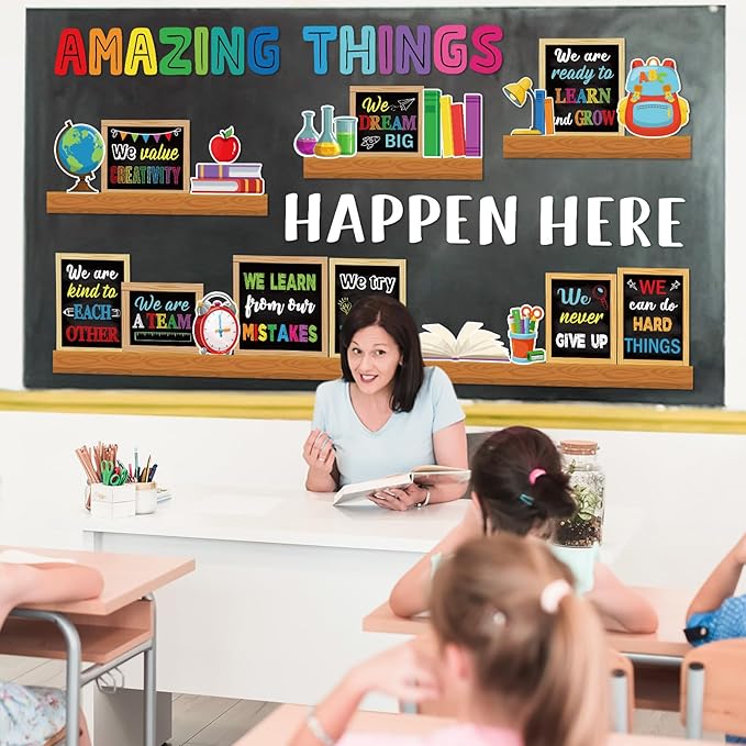 Qilery Bookshelf Bulletin Board Set Colorful Motivational Classroom Decor Reading Library Bulletin Board Set Inspirational Cutout for Back to School Classroom Decoration