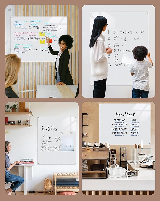 Mifuro Magnetic Glass Whiteboard，60"x48" Wall Mounted Frameless Dry Erase Board for Office, Home & School Ultra White