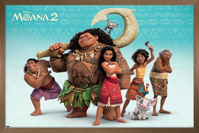 Disney Moana 2 - Group Wall Poster, 34L" x 22.4W", Bronze Framed Version