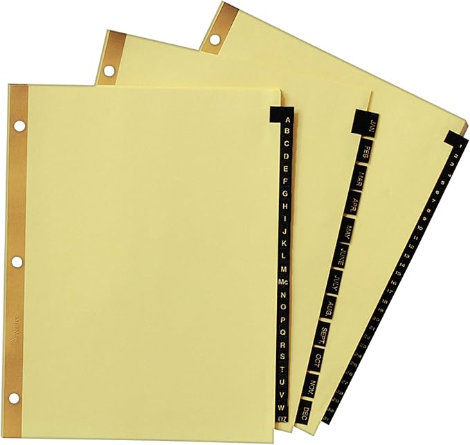 Avery Gold Reinforced Leather Tab Dividers, 31-Tab, 1-31, Letter Size, Black, 31 per Set (11352) (Pack of 12)