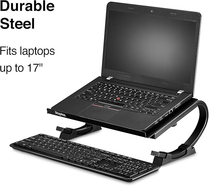 STAPLES Adjustable Steel Laptop Stand – Ergonomic Curved Desktop Riser for Laptops & Notebooks