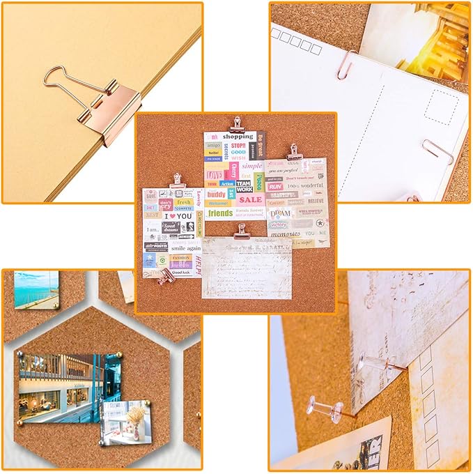 Push Pins Binder Clips Paper Clips Map Tacks Sets, 5 Styles 396 Pcs Rose Gold Pack for Office, School and Home Supplies (Pin and Clips)