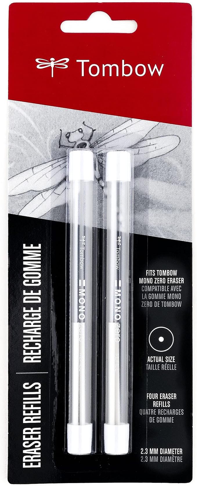 Tombow Mono Zero Eraser and Refill Value Pack, Round 2.3mm. Precision Tip Pen-Style Eraser with Refill, Black & 57316 Mono Zero Eraser Refills, Round, Mono Zero Precision Tip Eraser Refills, 2.3 mm