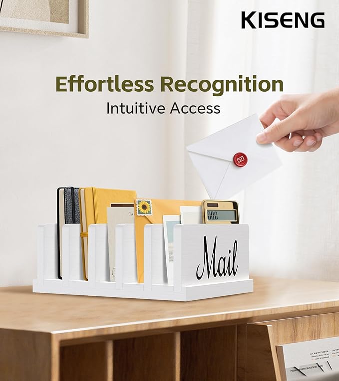Mail Organizer for Desk,Wooden Mail Holder with Divider, 5-Slot Letter Sorter File Holder,Vertical Bill Organizer for Desktop Document/Notebook/Filing/Folders/Paper