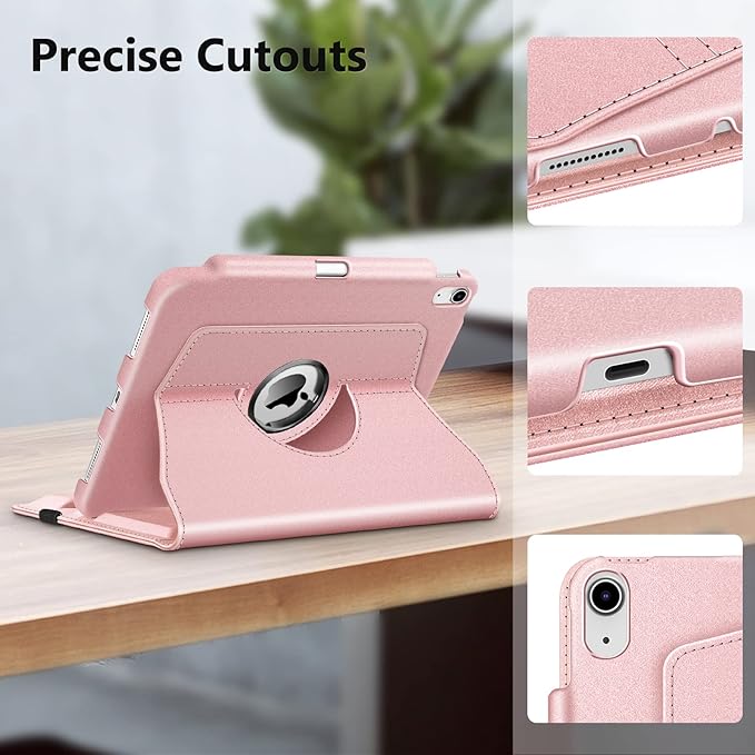 Fintie Rotating Case for iPad (A16) 11th Generation 11 Inch (2025), iPad 10th Generation 10.9 Inch (2022) - [Built-in Pencil Holder] 360 Degree Rotating Protective Stand Cover, Rose Gold