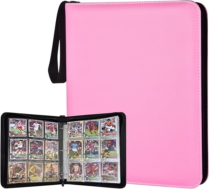 Portable 9-Pocket Trading Card Binder, Holds 1080 Cards with 60 Removable Sleeves Baseball Card Binder, Compact Card Album Organizer for Game & Sports Cards, Pink Color
