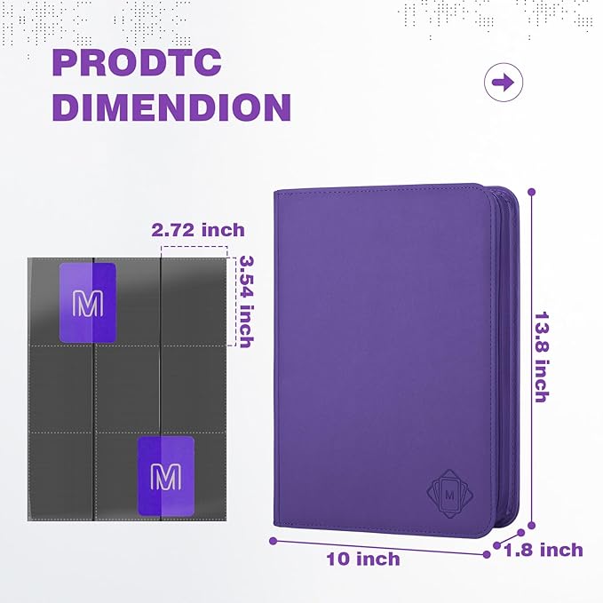 Trading Card Binder with 9 Side Loading Pocket Card Album Hold Up to 540 Cards PU Card Collection Binder, Collectible Albums Card Folder for MTG, TCG, Sports Cards（9-Purple）