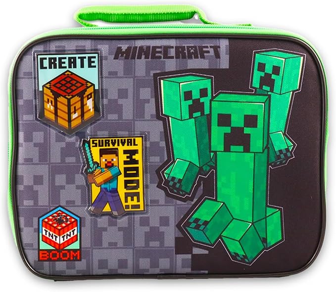 Minecraft Backpack with Lunch Bag Set - Bundle with 16” Backpack, Lunch Box, Water Bottle, Stickers, More | Minecraft School Bag for Boys