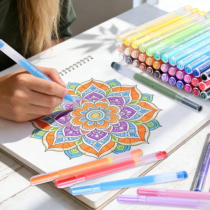54 Colored Multifunctional Gel Pen Set, Medium Point Glitter Gel Pens, Art Acrylic Paint Markers for Drawing, Coloring Books, Rock Painting, Bold and Bright Coloring Kit