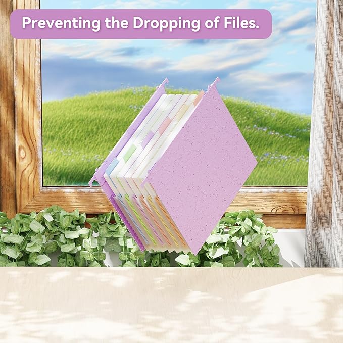 ANSOOK Hanging File Folders Letter Size,7 Pockets Expandable Accordion File Folder Organizer,3 Pack Extra Capacity File Folders Hanging with Tabs,Wheat Straw File Cabniet Folders for Office School