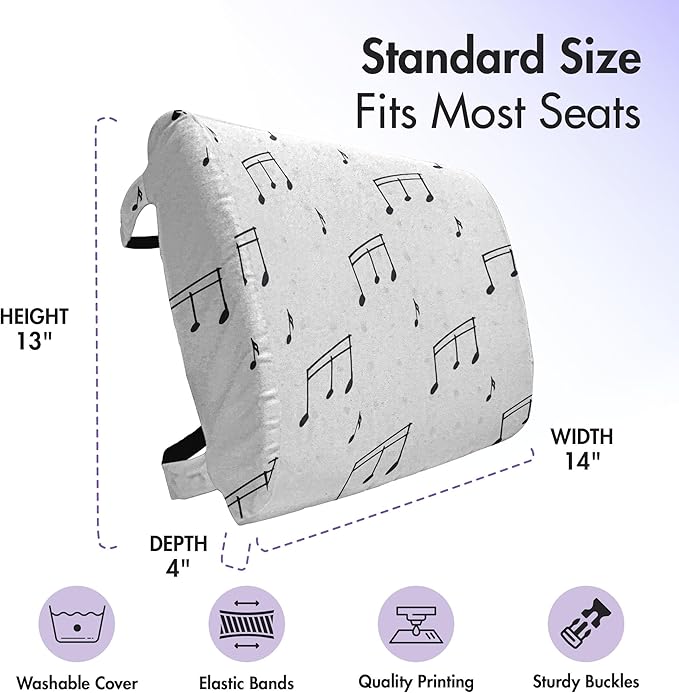 Ambesonne Music Lumbar Back Support Pillow, Musical Notes Theme Melody Sonata Singing Song Clef Tunes Hand Drawn Style Pattern, High Density Foam for Office Chairs Car Seats, 14" x 13", White