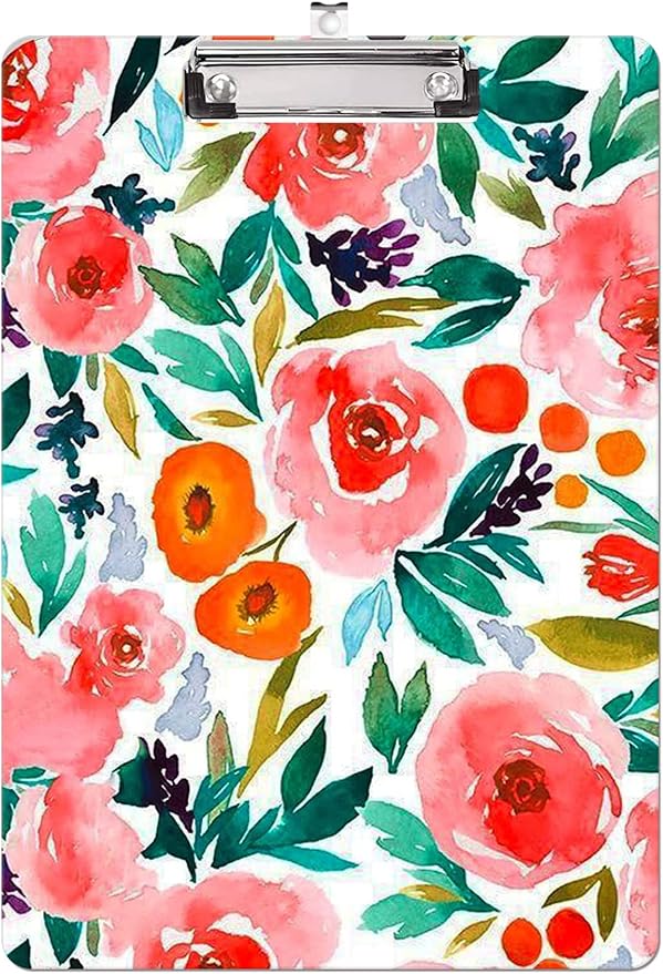Fashion Clipboard, A4 Letter Size Wooden Decorative Clipboards for Teacher, Nurse, Doctor,Student and Kids, Cute Design for Standard Size 12.2" x 8.9" (C-Pink Floral)