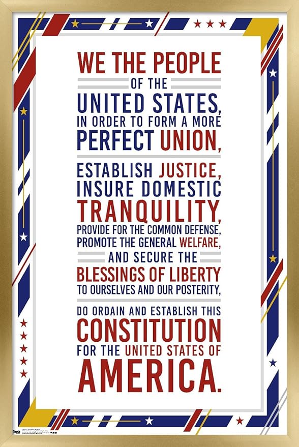 Trends International The United States Of America - Constitution Preamble Wall Poster, 14.725" x 22.375", Gold Framed Version