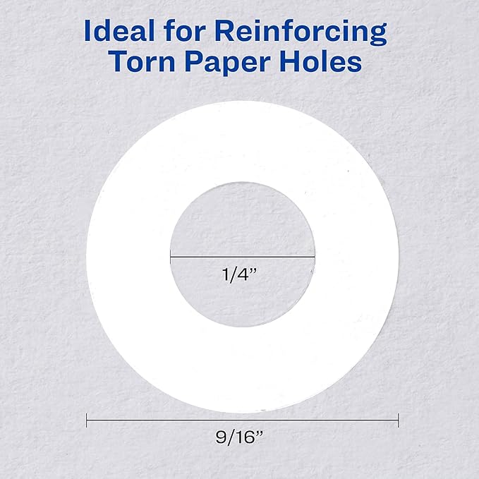 Avery 05729 Self-Adhesive Hole Reinforcement Labels, 1/4-Inch Round, White, 200/PK