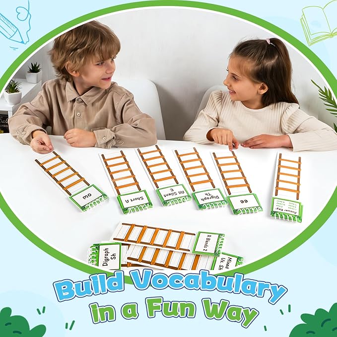48 Word Family Build Book Spell Read and Rhyme Flip Activity Books Vocabulary Flashcards Kindergarten Sight Phonics Flashcard Learn to Read Activity Games for Kids Homeschool Supplies(Word Ladders)