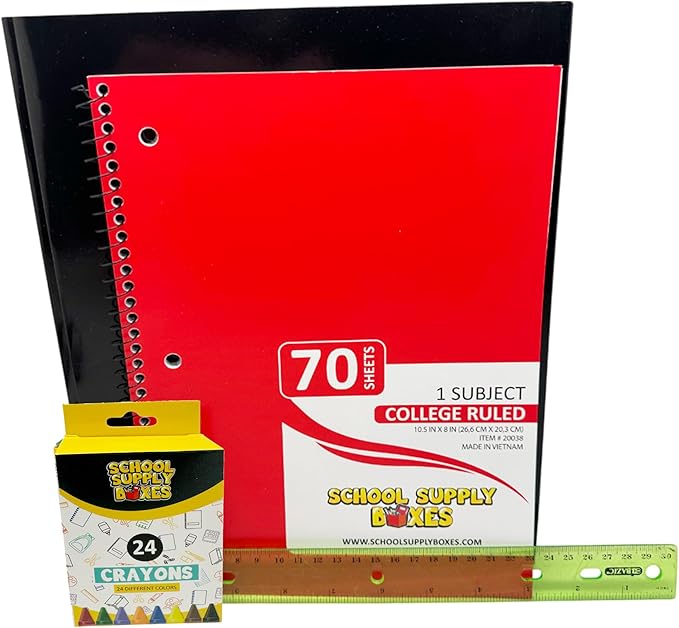 School Supply Boxes | Budget Saver Bundle (1 Box) | Back to School Essentials Kit for Students & Teachers | Includes Spiral Notebook, Crayons, Pens, Pencils, Glue & More