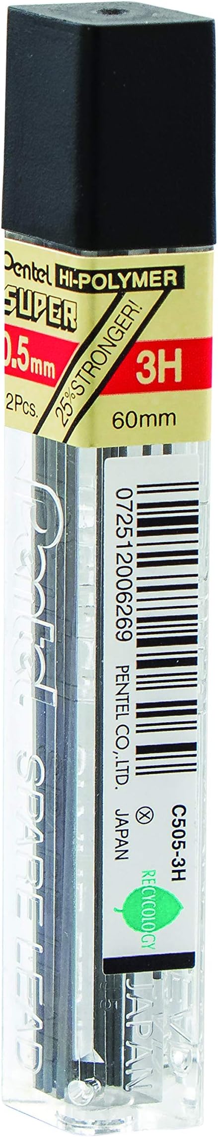 Pentel Super Hi-Polymer Lead Refill, 0.5mm, Fine, 3H, 144 Pieces of Lead (C505-3H)
