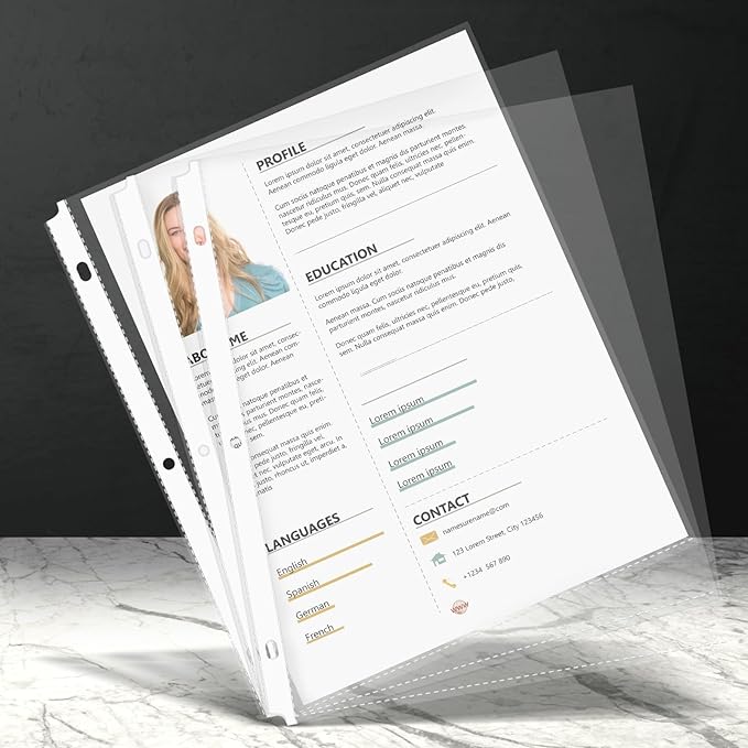 100 Pack Clear Sheet Protectors 8.5 x 11 Inch, Letter Size Page Protectors for 3 Ring Binder, Premium Polypropylene, Reinforced Holes, Acid Free, Top Loading for Documents, Paper, Photos