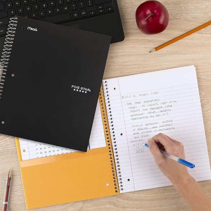 Five Star Spiral Notebook + Study App, 5 Subject, College Ruled Paper, 11" x 8-1/2", 200 Sheets, Black & Forest Green, 2 Pack (820190)