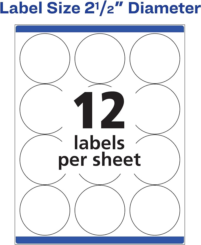 Avery High Visibility Printable Round Labels with Sure Feed, 2.5" Diameter, White, 300 Customizable Blank Labels Total (5294)