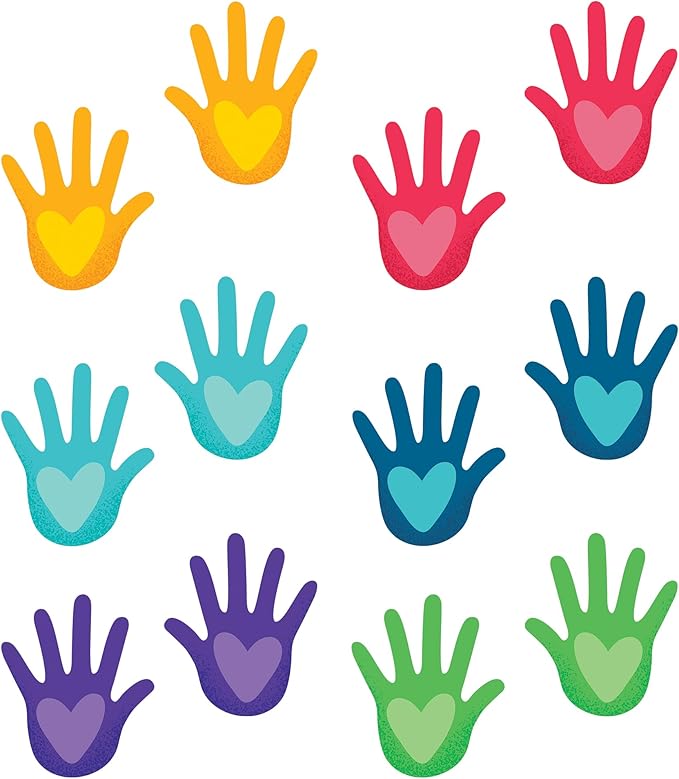 Carson Dellosa One World 36-Piece Hands With Heart Cutouts, Bright and Colorful Handprints for Bulletin Board, Back to School Decorations, and Classroom Decor