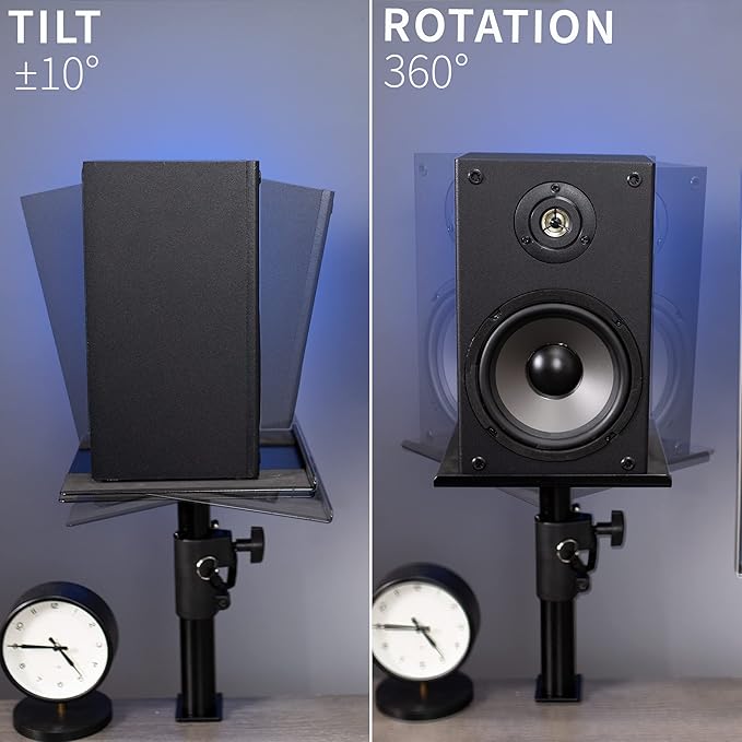 VIVO Clamp-on Speaker Stand Desk Mount Set, 10 x 9 inch Trays, Height Adjustment and Tilt, Universal Audio Holders for Computer and Bookshelf Speakers, Elevated Sound, 2 Pack, Black, MOUNT-SP01CB