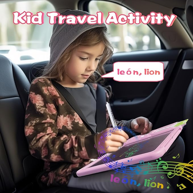 English Spanish Flash Cards for Kids 3-12 - Drawing Writing Tablet for Toddlers, Sensory Toys for Autistic Children, 510 Sight Words, Travel Activities for 4 Year Old Girl Boy (Pink)