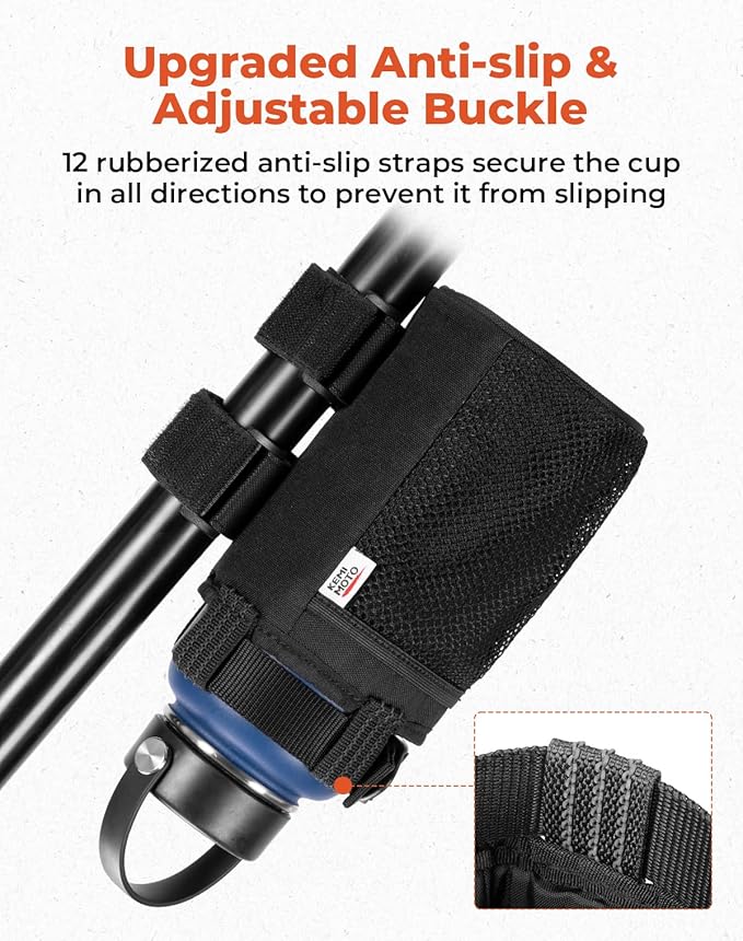 KEMIMOTO 2 Pack Cup Holder, Roll Bar Cup Holder for UTVs Wheelchair Scooter Walker Rollator Bike Golf Cart Boat with Mesh Pockets and Sticky Straps