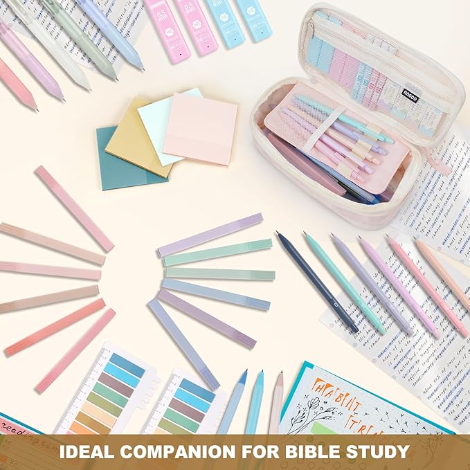 58 PCS Aesthetic School Supplies with Cute Pencil Case,12 Pastel Highlighters, 5 Gel Pens Black Ink，9 Mechanical Pencils for，Student Stationary，CollegeEssentials Gifts (pink)
