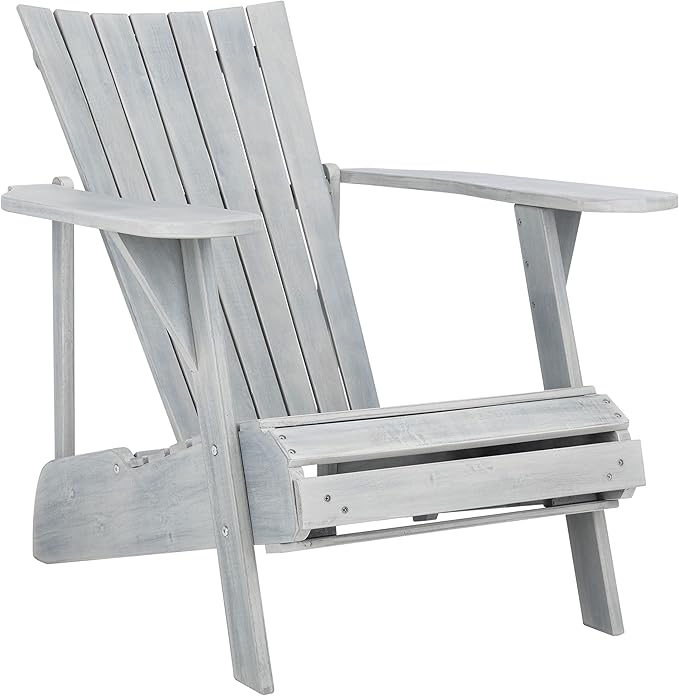 SAFAVIEH Outdoor Collection Merlin Ash Grey Adirondack Chair with Retractable Footrest