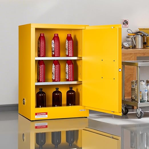 VEVOR Flammable Cabinet 18" x 24" x 65", 13 Gallon Flammable Storage Cabinet with Adjustable Shelf, Cold-Rolled and Galvanized Steel Fire Cabinets, for Commercial Industrial Home Use, Yellow