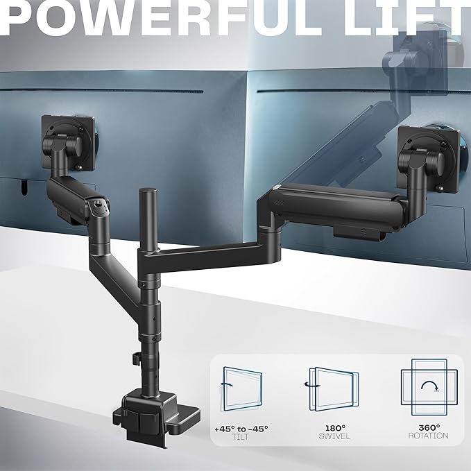 VIVO Dual Ultrawide Monitor Arms with Pole, 57 inch Screens up to 59.4 lbs, Desk Mount TV and Monitor Stand Designed for Samsung Odyssey Ark, Neo G9, ViewFinity S9, and More, Black, STAND-GT57T2