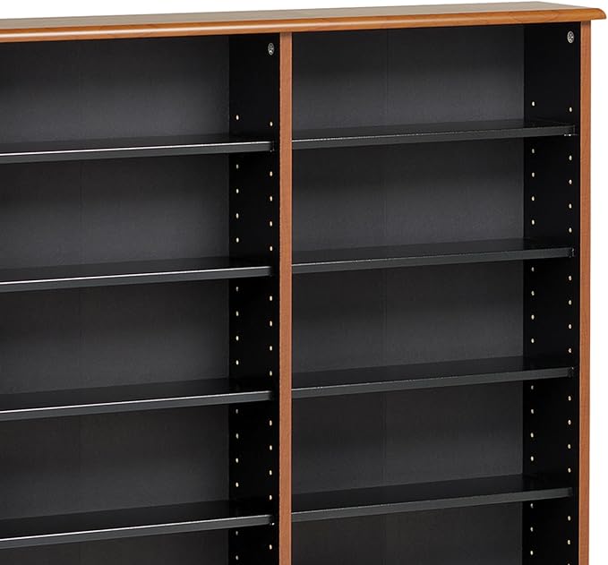 Prepac 3 Column Tall Storage Cabinet, Cherry & Black Storage Cabinet with 21 Adjustable Shelves Display DVD Perfect for Living Room, 8.75" D x 56" W x 51" H