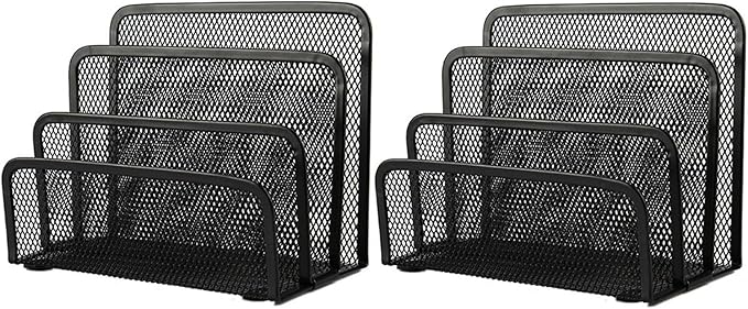VANRA 2 Small Letter Sorters Desktop File Holder Organizer Metal Mesh with 3 Vertical Upright Compartments (2 Black)