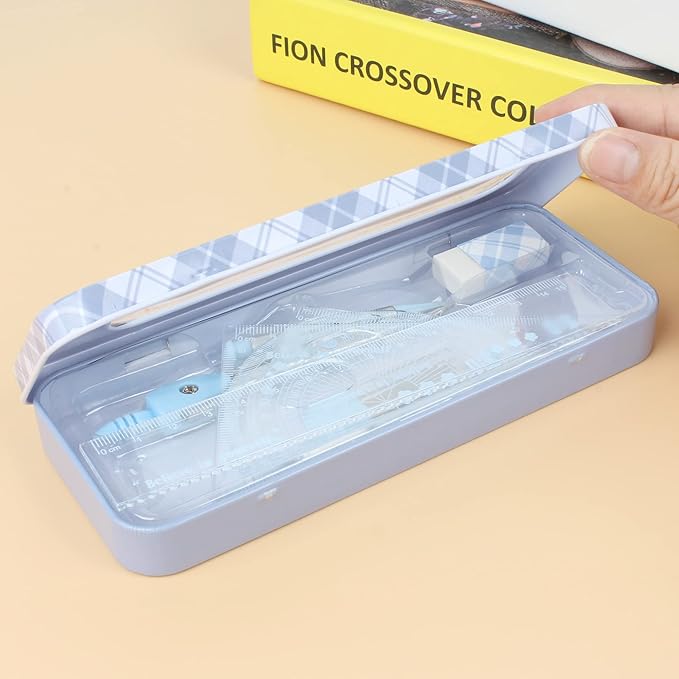 LABANCA 8 Pcs Compass Set with Protractor Rulers Pencil for Math Geometry (07434 Blue)