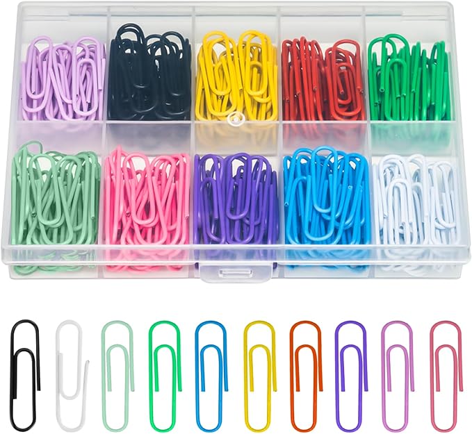 200 Pcs Medium 33 mm/1.3Inch Size Colored Paper Clip with Plastic Box Coated Metal PaperClips Office for School and Personal Use