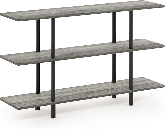 Furinno Turn-N-Tube 3-Tier Wide Display Shelf, French Oak Grey/Black