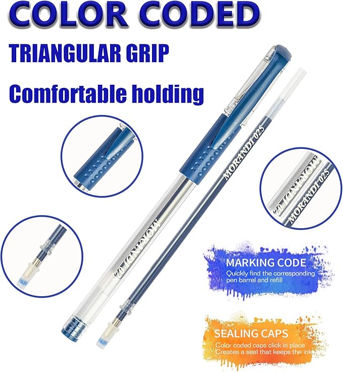 48 Pack Blue Gel Pens, 24 Colored Gel Pen with 24 Refills,40% More Ink Write Smooth for Adults Coloring Books Drawing Doodling Scrapbooks Bullet Journaling