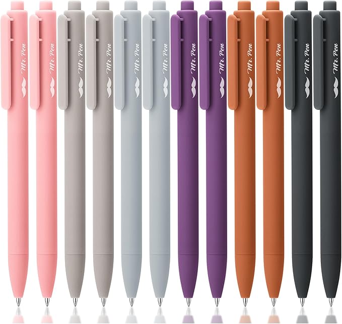 Mr. Pen- Retractable Gel Pens, 12 Pack, Black Ink, Earthly Neutrals Barrel Gel Pens Fine Point 0.5mm, Gel Ink Pens, Aesthetic Pens for Journaling Fine Tip Pens