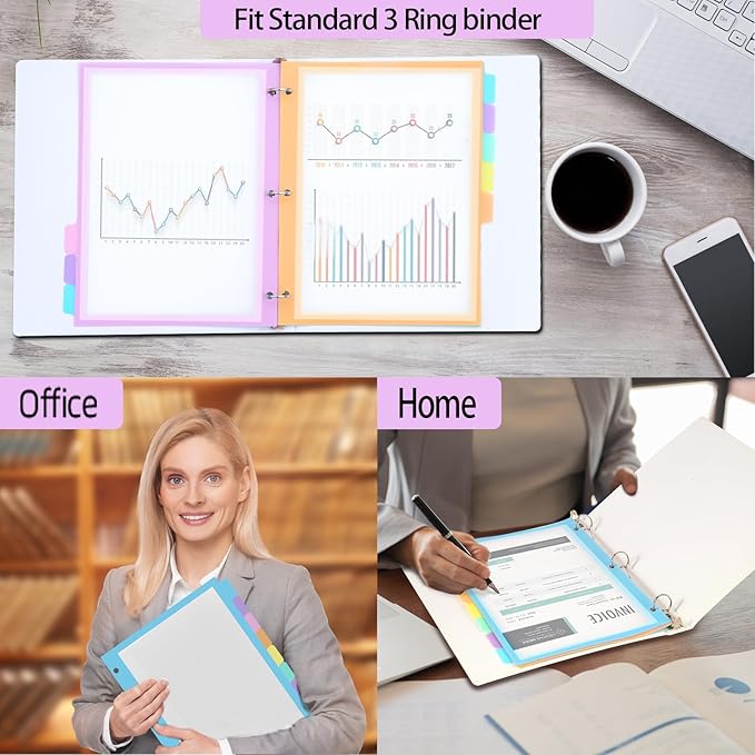 XUCHUN Binder Dividers,5 Tab Dividers Clear Plastic Subject dividers with Tab,for 3 Ring Binder,Customizable Labels, Multicolor, Durable & Tear-Resistant