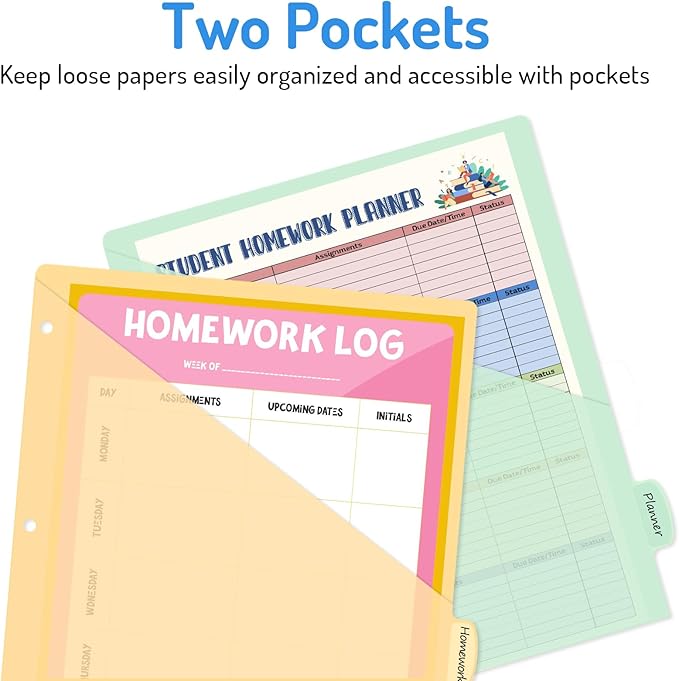 Forvencer 8 Count Dividers with Two Pockets, 8 tab Binder Dividers for 3 Ring Binder Organizer, Binder Divider with Tabs for School Office and Home, 1 Set