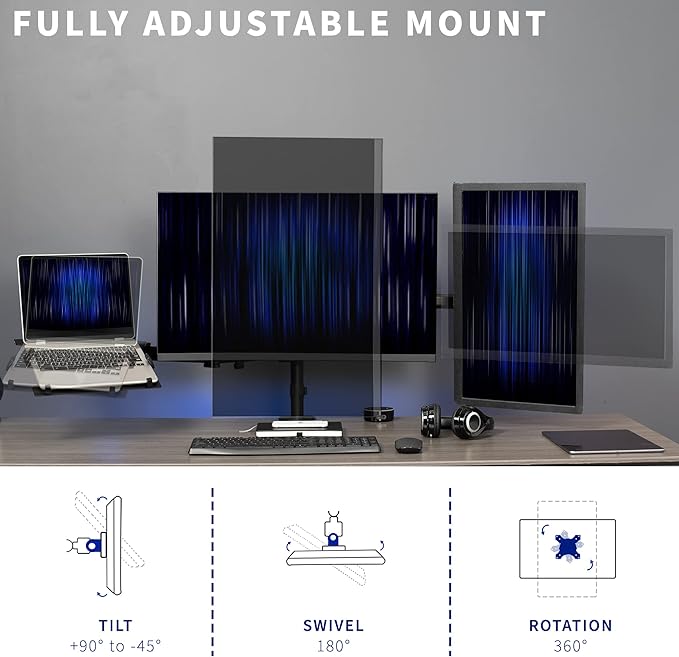 VIVO Dual Monitor + Laptop Mount for 13 to 27 inch Screens and 10 to 15.6 inch Laptops, Triple Screen Viewing, Articulating Arms, Black, STAND-V013L