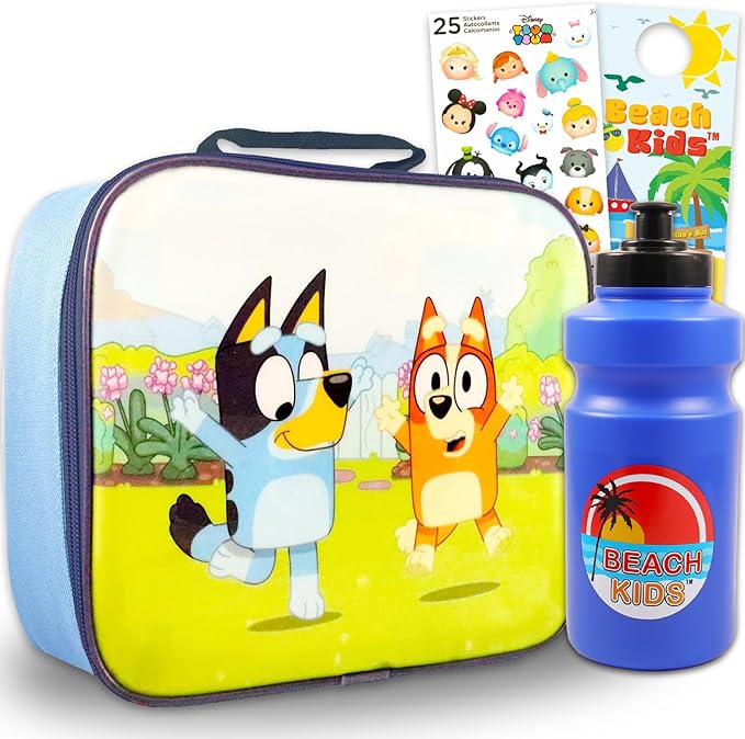 Bluey Lunch Box Set - Bundle with Lunch Box with Reusable Water Bottle, Stickers, and More | Bluey Lunch Bag School Supplies