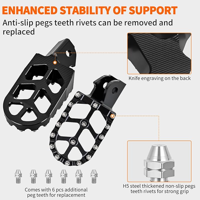 Nilight Motorcycle Foot Pegs Dirt Bike Footpegs Fit for Surron Light Bee X/S E Ride Pro SS CRF150F CRF230F CRF250F X160 X260 KDX200 XR125L XR150L Heavy Duty CNC Foot Rests Pegs Pedal w Springs, Black