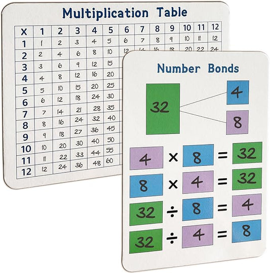 6 Set Multiplication Chart WhiteBoard, 9" x 12" Double Sided Dry Erase Multiplication Flash Cards Times Table Chart Math Manipulatives for Kids Students 1st/2nd/3rd/4th Grade Home Supplies