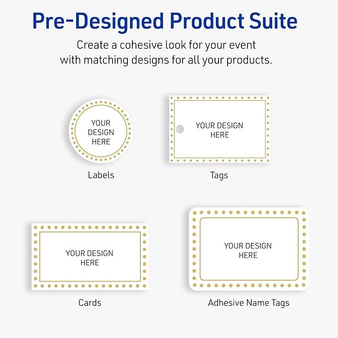 Avery Printable Rectangle Adhesive Name Tags, Gold Border Gold Dots Design, 2-1/3" x 3-3/8", Matte White Removable Name Tags, Laser/Inkjet, 80 Total, Great for Name Badges